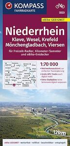 KOMPASS Fahrradkarte Niederrhein, Kleve, Wesel, Krefeld, Mönchengladbach, Viersen 1:70.000, FK 3323 - (ISBN 9783990446713)